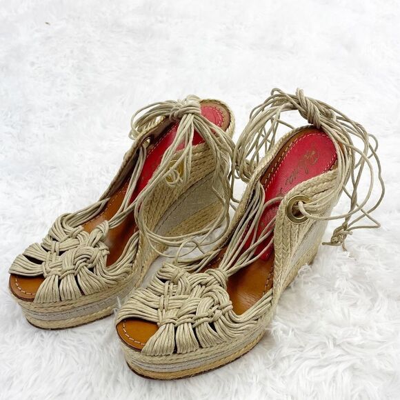 Paloma Barcelo Lace Up Espadrille Woven Wedge Sandals - Picture 1 of 9